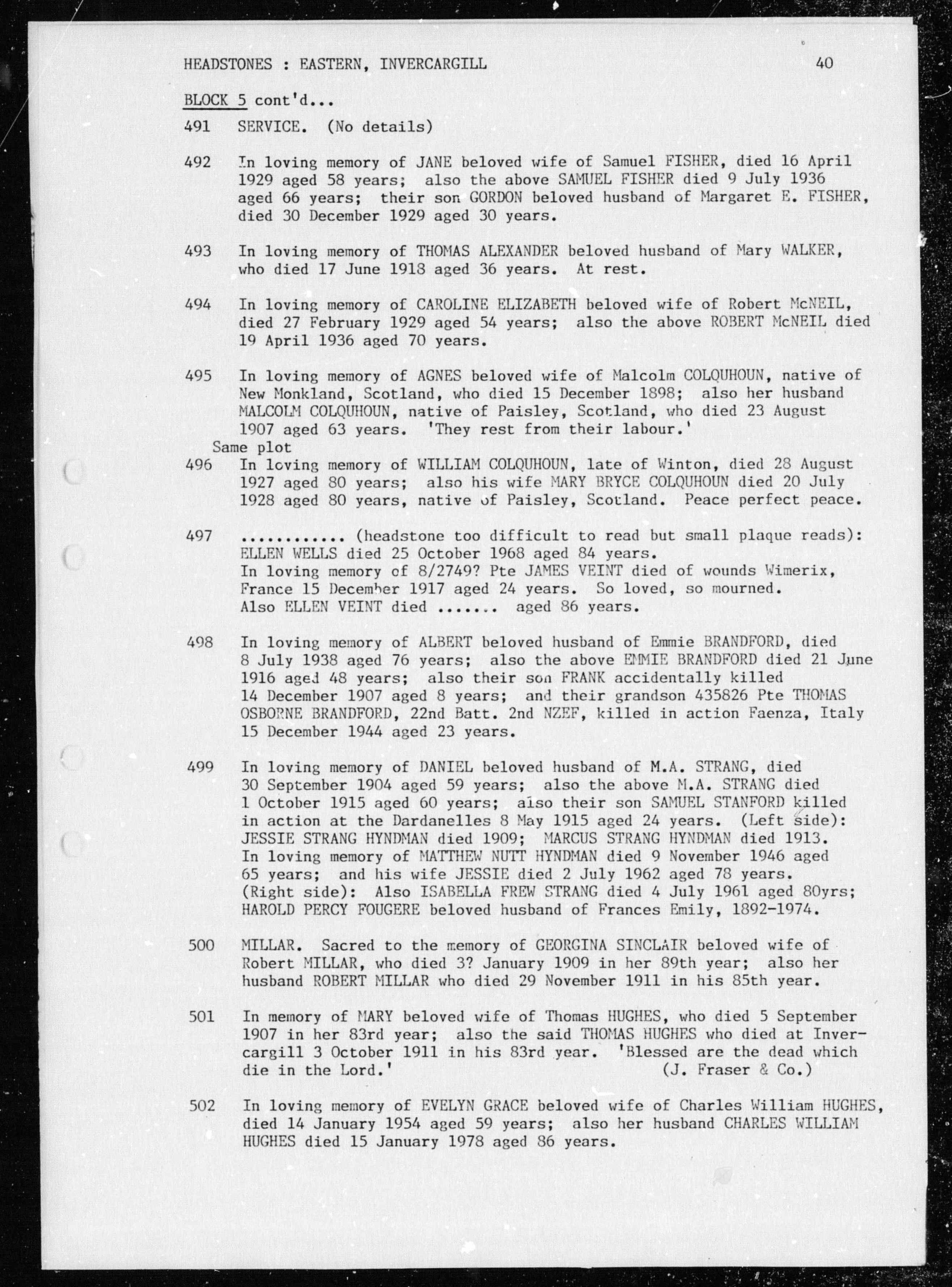New Zealand, Cemetery Records, 1800-2007